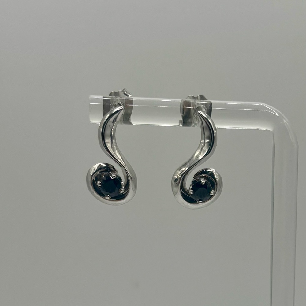 Custom Built Dana Augustine 14k White Gold and Black Spinel Earrings